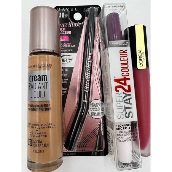 Maybelline and L'Oreal Paris Foundation Eyeliner &‎ Lip Color Makeup Bundle New - Picture 2 of 3
